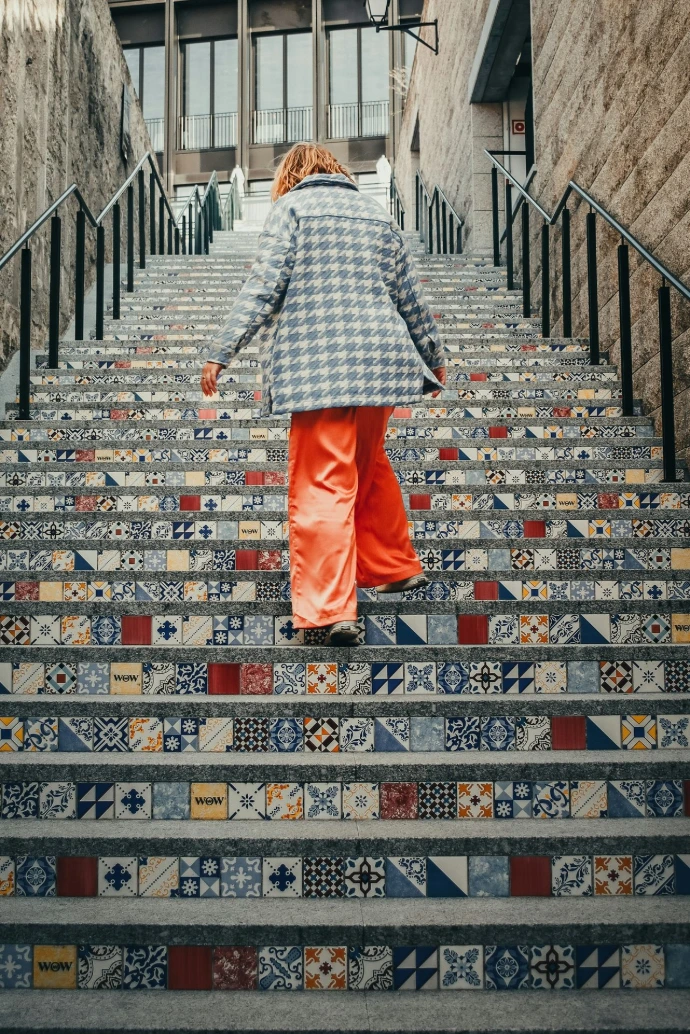 a person walking up stairs